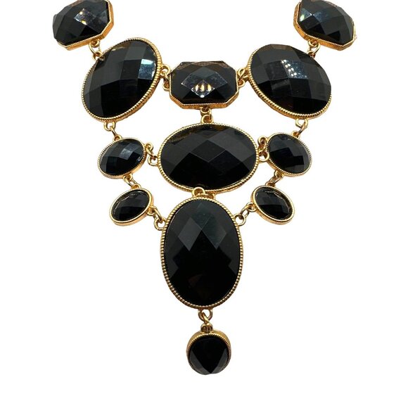 Elegant Bold Black Statement Necklace Bib Faceted Acrylic Beads Whimsigoth - Picture 2 of 5